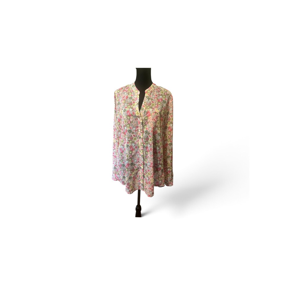 KUT from the Kloth Pink Floral Button Down Blouse Long Sleeve Top  Womens L